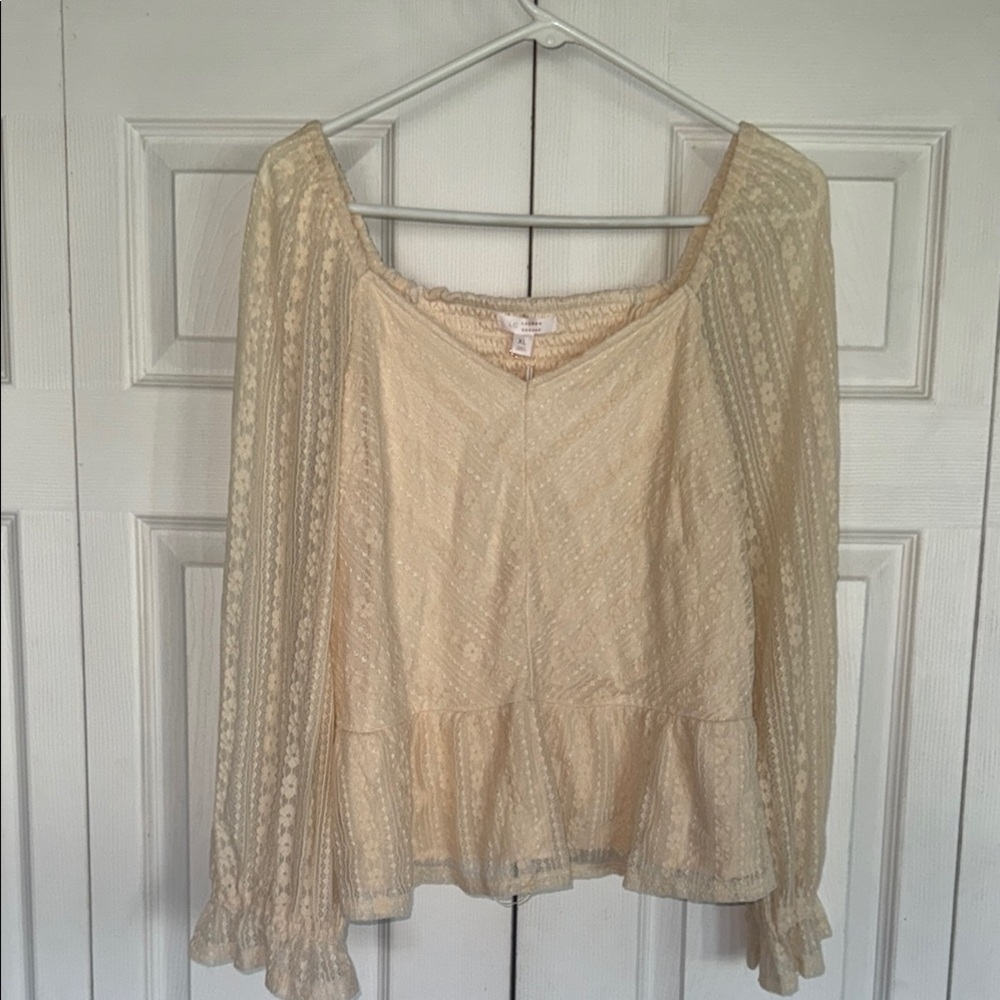 LC Lauren Conrad Cream Ruffled Peplum Blouse